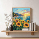 Sunflowers Paint by Number, Sunflower Ocean Paint by Numbers Kit for Adult, Sea at Sunset Poster Wall Art, Mountain DIY Acrylic Painting, Flowers Home Living Room Wall Decor(16x20inch, No Frame) zouewit