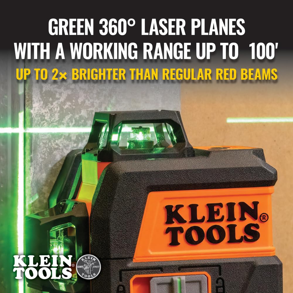 Klein Tools 93CPLG Compact Self-Leveling Laser Level, Bright Green 360-Degree Laser Planes, Rechargeable, Magnetic Mount - WoodArtSupply