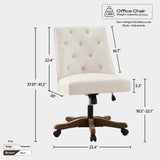 HUIMO Home Office Chair Upholstered Swivel Desk Chair with Wheels Chenille Fabric Adjustable Height Computer Chair with Wooden Legs Comfortable Armless Chair for Studio Study Home Office (Beige) HUIMO