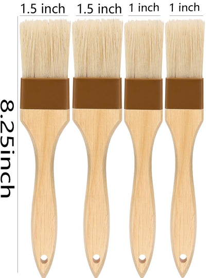 Basting Brush,1.5"&1" Pastry Brush-Natural Bristle Basting Brush for Cooking and Baking,Food Brush,Oil Brush,Butter Brush, Cooking Brush for Oil and Sauce,Kitchen Brush for Cooking Baster Brush(4 Pc)