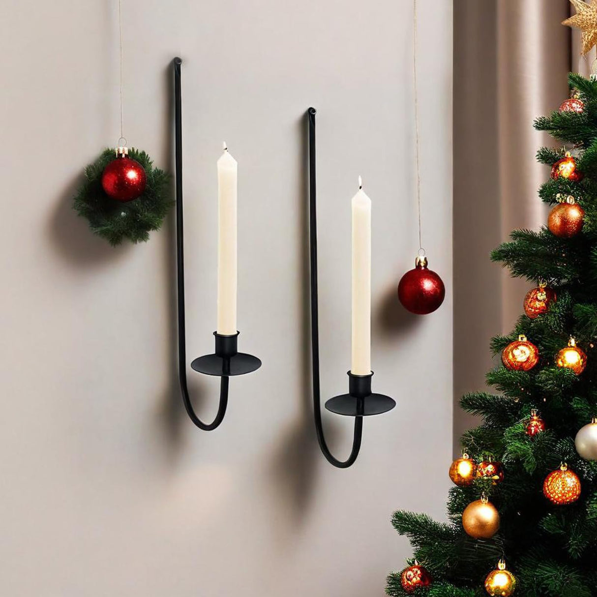 Wall Candle Holder Set of 2, Modern Candle Sconces Wall Mount Metal Holders Hanging Candle Pillar Holder for Living Room, Wedding, Farmhouse, Fireplace, Matte Black YUWENG