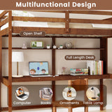Giantex Walnut Twin Loft Bed with Integrated Desk and Bookshelf for Kids Giantex