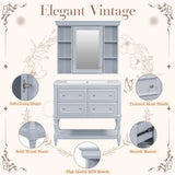 Merax Country 36" Bathroom Vanity with Matching Medicine Cabinet, Farmhouse Bathroom Vanity with Sink Storage Cabinet with 4 Drawers and Open Shelf, Solid Wood Frame Bath Storage Vanity Merax