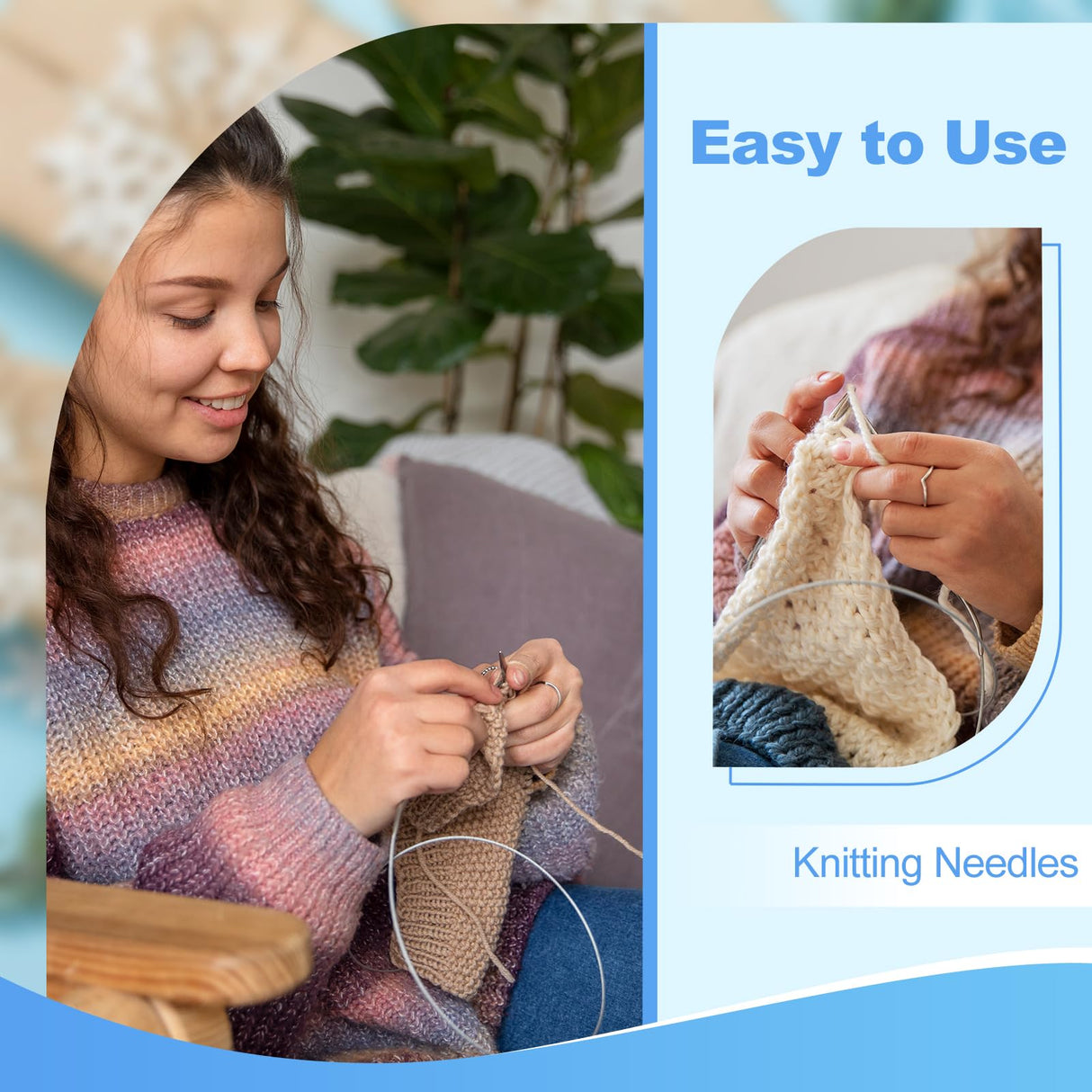 Katech Knitting Needles Set for Beginners, 9 Pairs Circular Knitting Needles Set and 22 Pcs Single Pointed Knitting Needle Set with Tote Bag Knitting Accessories Knit Supplies Katech