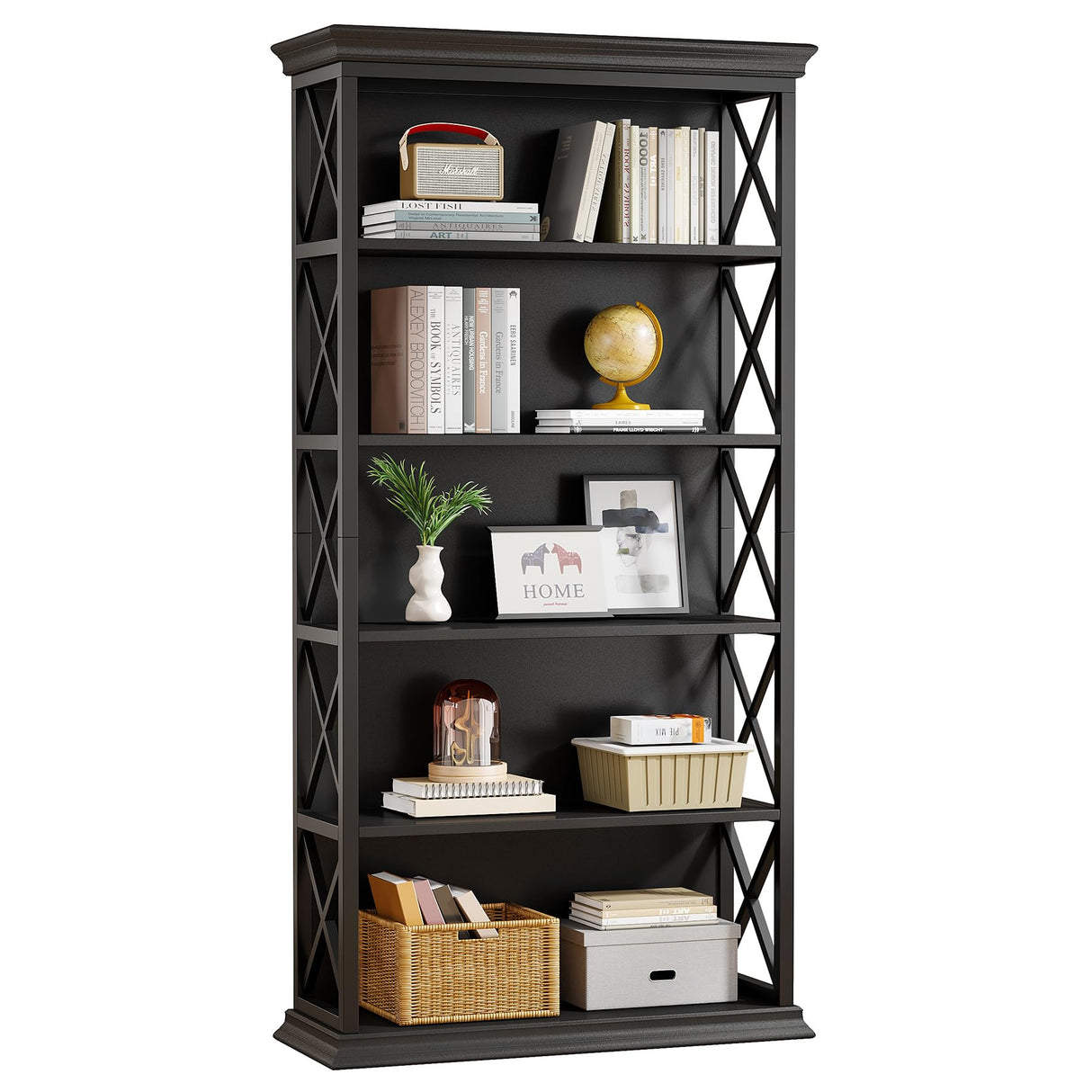 Tribesigns 6-Tier Bookcase, 71 Inches Industrial Bookshelves and Bookcases, Floor Standing 5 Shelf Display Storage Shelves Tall Bookcase for Home Office, Living Room, Bed Room, All Black Tribesigns