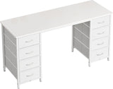 Huuger 47 Inch Vanity Desk with 8 Drawers, White Desk, Makeup Desk with Large Storage, Fabric Drawers, Wooden Desktop, Computer Desk Work Desk, for Home Office, Bedroom Huuger