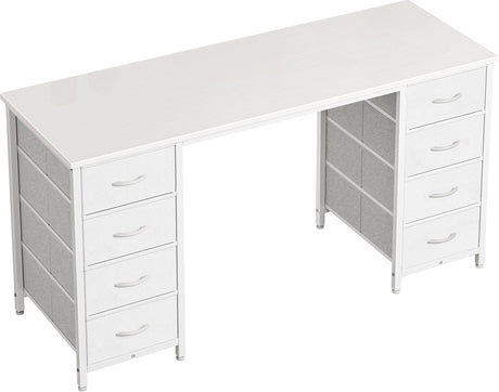 Huuger 47 Inch Vanity Desk with 8 Drawers, White Desk, Makeup Desk with Large Storage, Fabric Drawers, Wooden Desktop, Computer Desk Work Desk, for Home Office, Bedroom Huuger