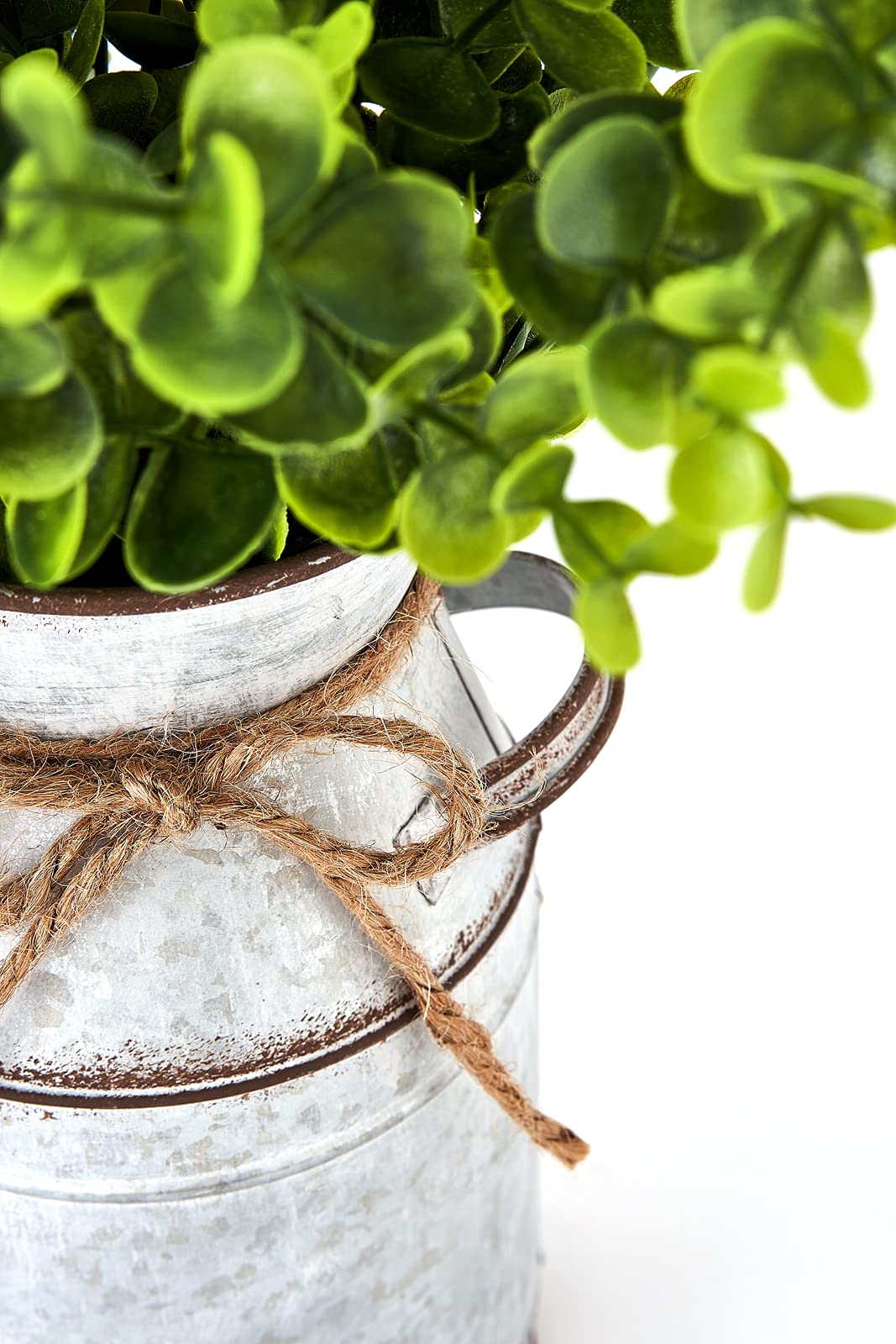 Dahey Metal Flower Vase with Artificial Eucalyptus Farmhouse Decor Rustic Shabby Chic Milk Can Galvanized Jug Planter Fake Plants in Decorative Tin Vase for Table Centerpieces Bedroom Kitchen Decor Dahey