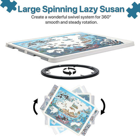 Playboda 1500 Pieces Rotating Plastic Puzzle Board with Drawers and Cover, 35"x27" Portable Jigsaw Puzzle Table for Adults, Lazy Susan Spinning Puzzle Boards (Patent Design) Playboda