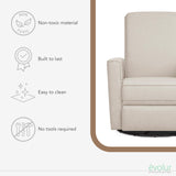 Evolur Raleigh Glider in Light Sand, Upholstered Plush Seating 360° Swivel Glider Rocking Chair, FSC Certified, Greenguard Gold & JPMA Certified Nursery Glider Recliner Evolur