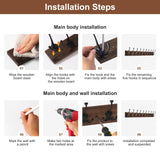 Gohiuo Rustic Wall Mount Coat Rack, 17" Coat Hooks Wall Mount Wood Coat Rack with 5 Triple Hooks, Heavy Duty Wooden Wall Mounted Coat Hanger for Entryway, Farmhouse Hanging Coats, Hats, Bags,Towels Gohiuo