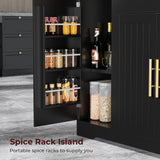 Lyromix 53" Long Kitchen Island with Trash Can Storage, Black Kitchen Island with Garbage Bin 10 Gallon, Portable Island with Trash Can, Wood Top, Spice Rack and Drawers Lyromix