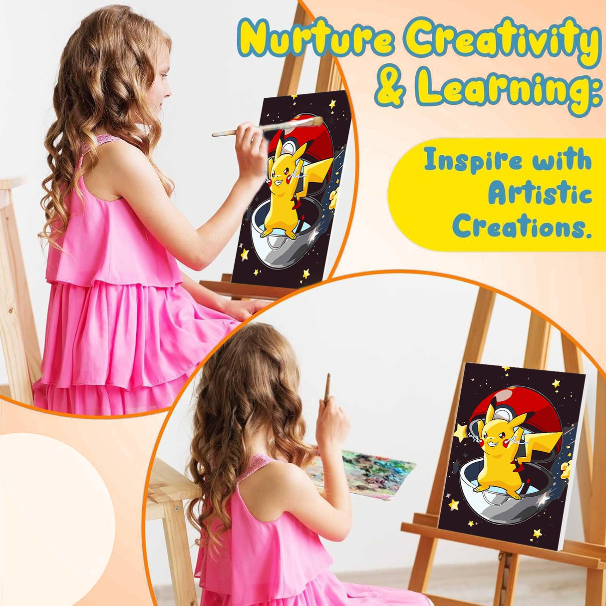 Cartoon Paint by Numbers Kit for Kids with Framed Canvas - with Wooden Easel, Easy Kids Paint by Number Kits Age 8-12, DIY Acrylic Oil Painting Kits with 4 Wooden Brushes Nice Gift Box (12x16 inch) KOJEFCV