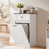 YESHOMY Tilt Out Trash Cabinet,10 Gallon Hidden Wooden Bin Cabinets, Laundry Hamper with Drawers, for Kitchen, Dining Room(Light White) YESHOMY