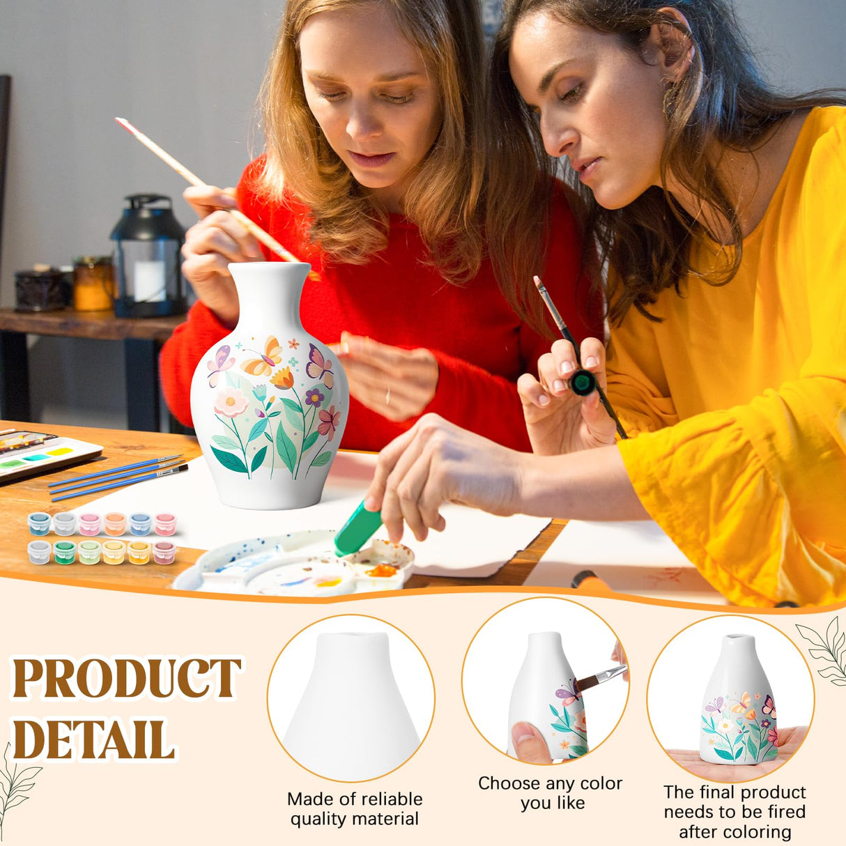 Fuyoooo 6 Sets Paint Your Own Vases Unpainted White Vases Ceramic Painting Kit for Adults with Paint Brushes, Underglaze Paints and Palettes for Birthday Party Activity Gift Art Supplies DIY Craft Fuyoooo