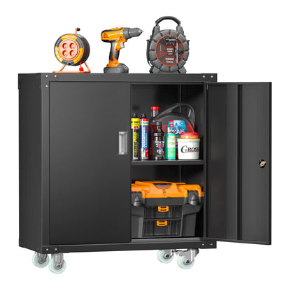 INTERGREAT Metal Garage Storage Cabinet, 36" H Tall Rolling Tool Cabinets with Lockable Doors and Adjustable Shelves, Heavy-Duty File Cabinet with Wheels for Garage,Home Office, Bathroom（Blac - WoodArtSupply