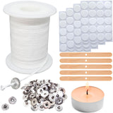 【200 Feet】Candle Wick Roll with 125 Pcs Metal Candle Wick Sustainer Tabs, 80Pcs Candle Wick Stickers and 5Pcs Wooden Candle Wick Centering Device, 61m Natural Cotton Candle Wicks for Candle Making Kit YinEpand