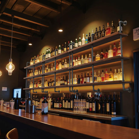 Solid Wood Wine Rack Wall Mounted, Wall Bar Shelves for Liquor Bottles with LED Light, 3 Tier Large Capacity Liquor Rack Wall Mounted for Home Bar, Dining Room & Kitchen (47.2"W x 8.6"D x47.2"H) FKKPRVAX