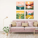 FQOVKYN 4 Packs Paint by Numbers Kit for Adults with Frame, DIY Landscape Adult's Paint by Number on Canvas, Mountain Oil Painting Kits for Home Wall Decor 8x8 Inch FQOVKYN