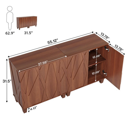 Tribesigns Sideboard Buffet Storage Cabinet Set of 2, Retro Kitchen Sideboard Cabinet with Adjustable Shelves 55" Accent Cabinet with Doors for Living Room, Walnut (Walnut) - WoodArtSupply