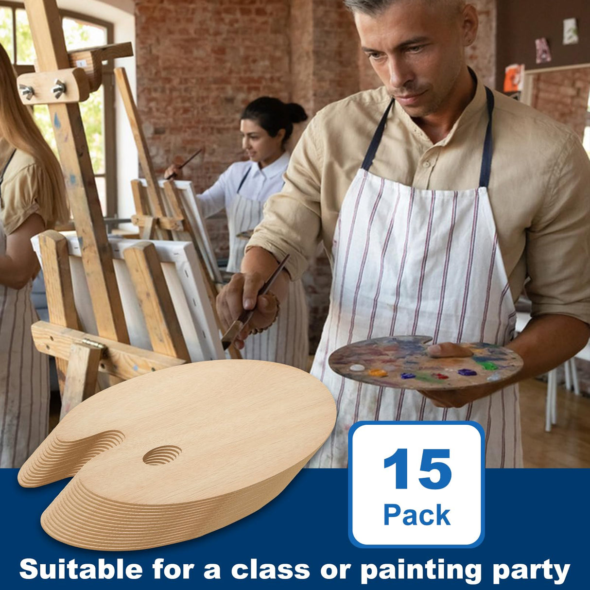 LOYORTY 15 Pack Wood Painting Palette, Oil Wooden Paint Palette, Oval-Shaped Artist Painting Palette with Thumb Hole, Art Pallet for Painting (12 x 16 Inches) LOYORTY