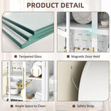 Vlsrka 71 Inch Arched Curio Cabinet, 4-Tier Display Cabinet and 2 Drawers, Tall Bookcase with 3 Color Lights, Display Case with Glass Doors, Kitchen Pantry, White Vlsrka