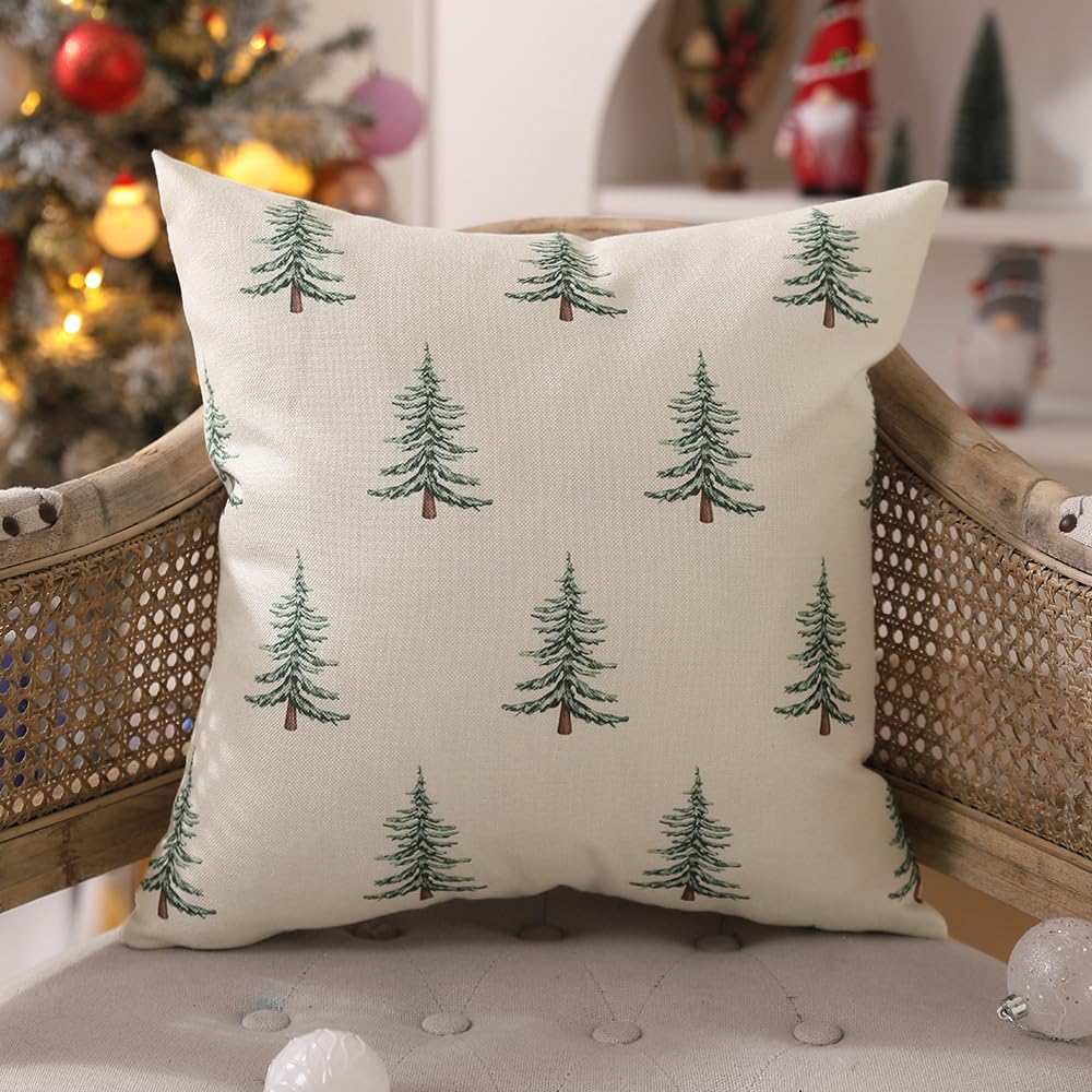 DFXSZ Christmas Pillow Covers 18x18 inch Set of 2 Christmas Tree Decorative White Throw Pillow Covers Winter Famliy Decoration for Home Couch TH-30B18 DFXSZ