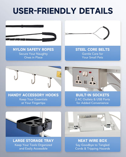 CO-Z Electric Dog Grooming Table, 50" Heavy Duty Pet Grooming Table with Height Adjustable Leveling Wheels 4 Nooses Tool Organizer, Large Dog Grooming Station for Pets Bathing Drying, 240lb Cap, White