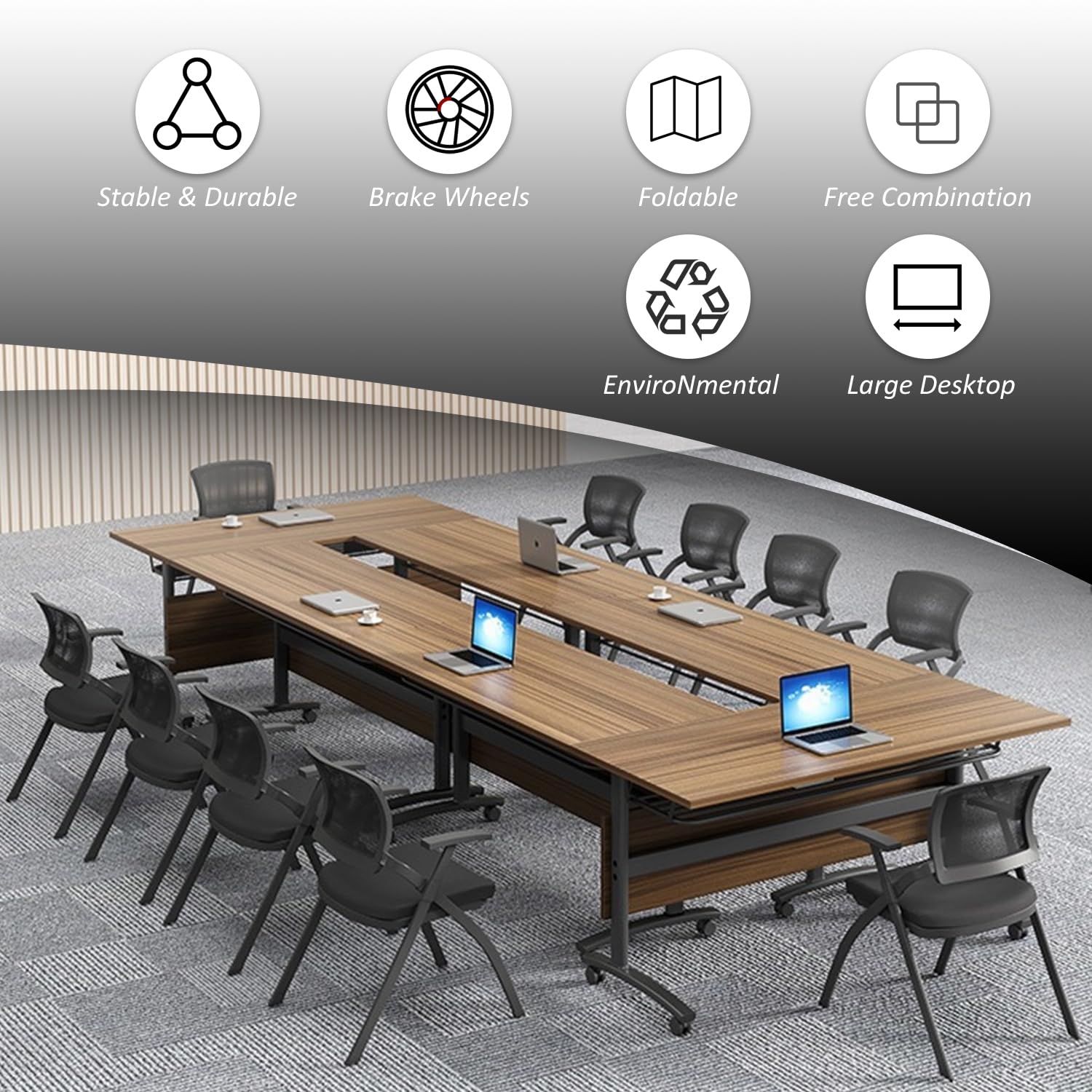 Folding Conference Table,Seminar Meeting Table,Flip Top Mobile Training Table with Silent Wheels,Rolling Conference Room Tables for Office,Classroom,Conference Room (4Pack 70.8 * 21.6 * 29.5) - WoodArtSupply