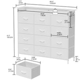 Welfuturer White Dresser with LED Lights and Charging Station for Bedroom 12 Drawers Dressers & Chest of Drawers Tall Dressers for Hallway Entryway Closets Living Rom Sturdy Steel Frame Wood Top Welfuturer