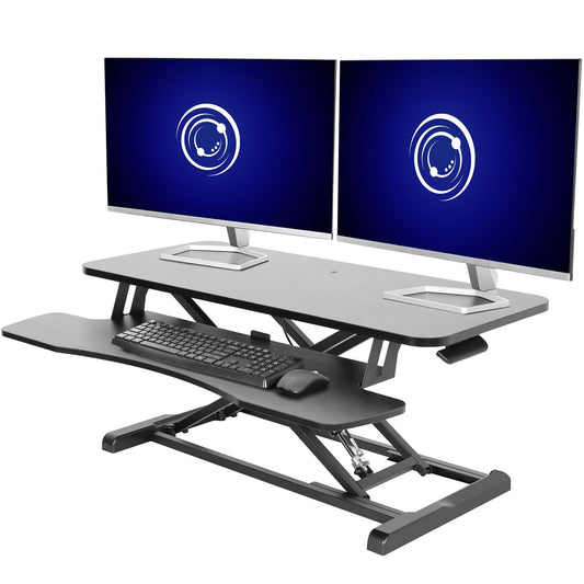 VIVO 36 inch Desk Converter, K Series, Height Adjustable Sit to Stand Riser, Dual Monitor and Laptop Workstation with Wide Keyboard Tray, Black, DESK-V036KB