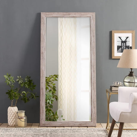 Naomi Home Farmhouse Full-Length Mirror with Wood Frame – Rustic 66"x32" Large Floor Mirror, Elegant Full Body Standing or Wall Mirror, Rustic Wood Mirror Full Length for Bedroom, Warm Grey Finish Naomi Home