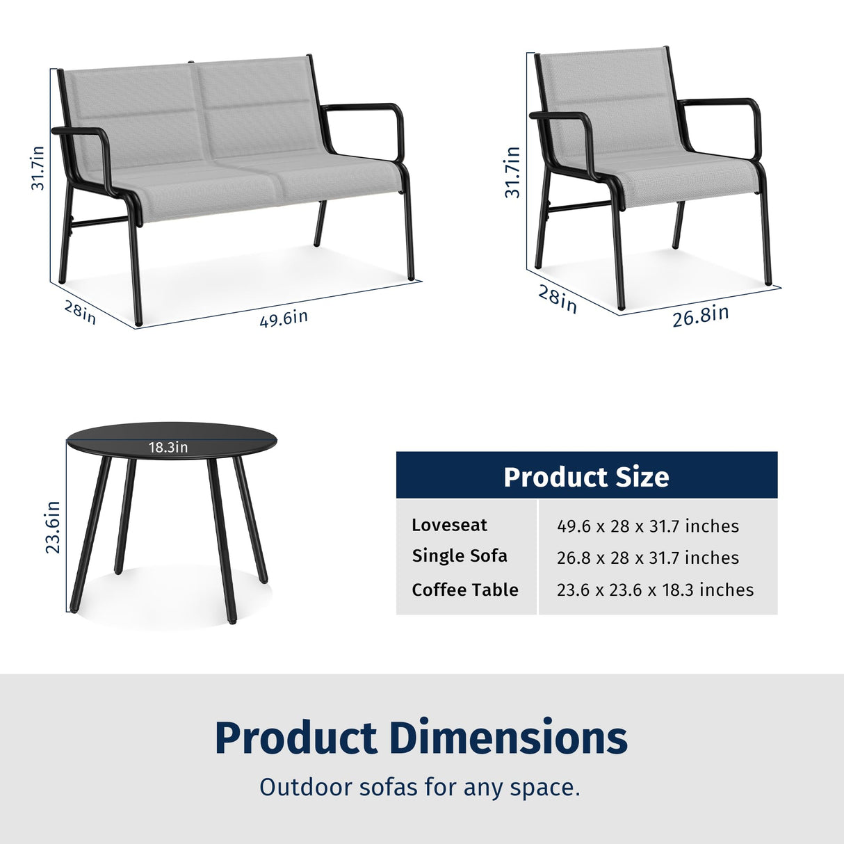 EAST OAK 4-Piece Patio Furniture Set, Waterproof Outdoor Furniture Set, Patio Sofa with Coffee Table for Balcony or Porch, 4 Seats Patio Conversation Sets for Backyard in Grey EAST OAK