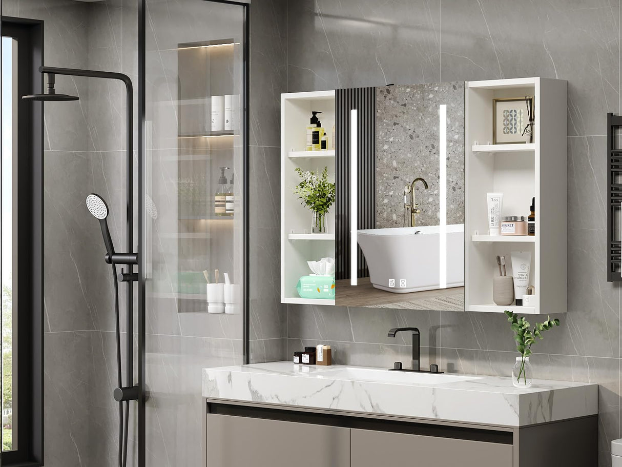 VINGLI 36Inch Medicine Cabinet with Lights, Lighted Medicine Cabinet with Mirror, Bathroom Vanity Mirror with Storage,Wall Mounted Anti-Fog Dimmable Light and Color Adjustment,5.9" D x 36" W x 24" H VINGLI