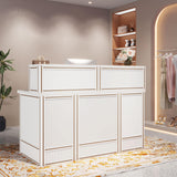 Tribesigns Reception Desk with Counter, 57-Inch Rustic Front Receptionist Table, Boho Welcome Desk Checkout Counter for Office, Retail, Lobby, Beauty Salon (White) Tribesigns