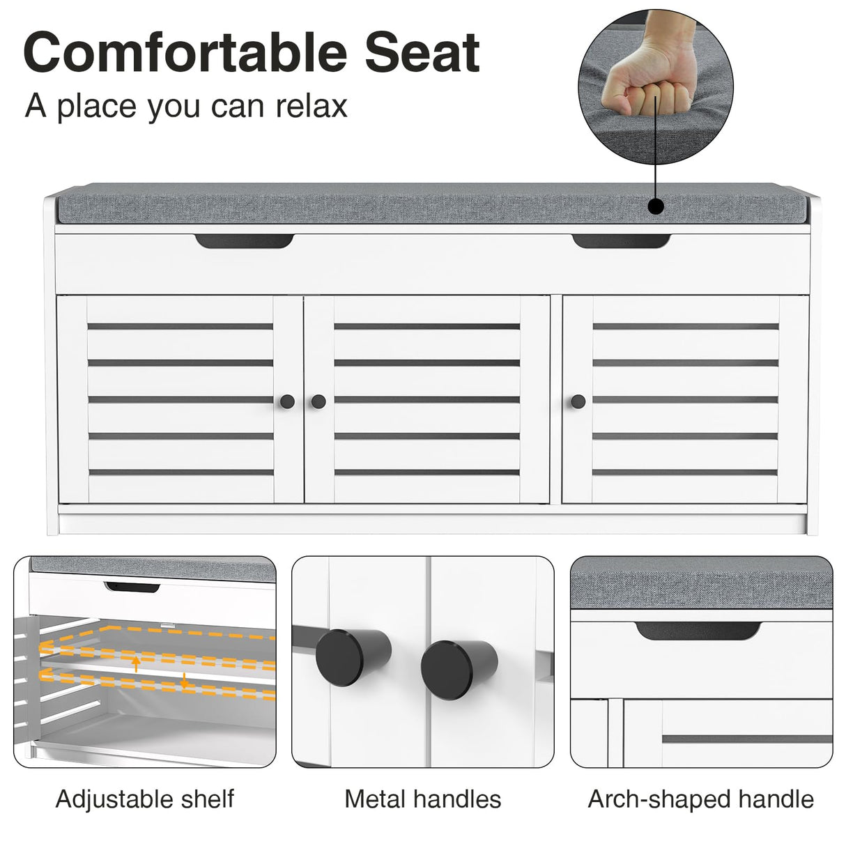 Anmire Storage Bench Entryway Bench Entryway Shoe Storage Bench with Padded Seat Cushion, 15" D x 41.3" W x 18.1" H, for Entryway, Living Room, Bedroom Anmire