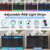 8 Drawers Dresser with Charging Station, White Dresser for Bedroom with LED Lights, Modern Chest of Drawers for Closet, Double Wide Dresser Organizer for Bedroom, Living Room, Entryway (Black) Gyfimoie