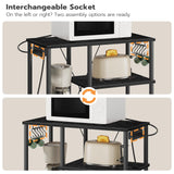 HOOBRO Bakers Rack with Power Outlet, Microwave Stand with 5 S-Shaped Hooks, Coffee Bar, Kitchen Storage Shelf, for Kitchen, Living Room, Black BB07UHB01 HOOBRO