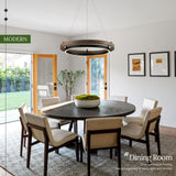 CaraLuxe Dimmable LED Chandelier Modern Ring Chandelier for Dining Room Farmhouse Black Chandelier Lighting for Kitchen Island Entryway Foyer Living Room, 3-Color Changing, 24in CaraLuxe