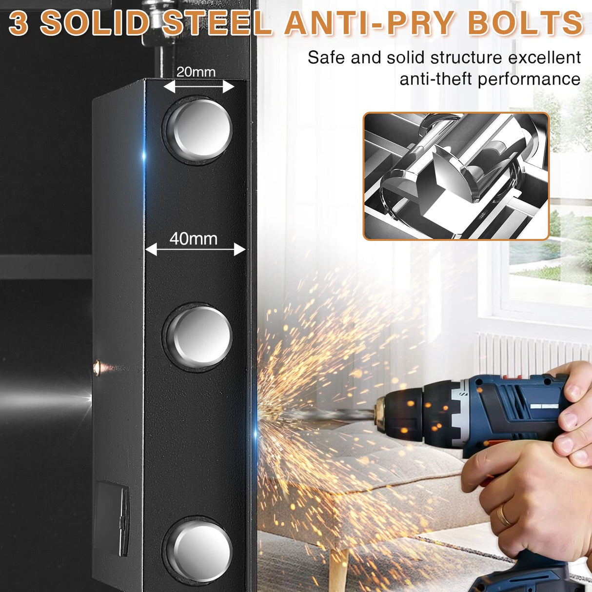 3.3 Cub Home Safe Fireproof Waterproof, Large Fire proof Safe Box with Fireproof Bag, Digital Keypad Key and Removable Shelf, Personal Security Safes for Home Money Jewellery Documents Valuables Pockrif