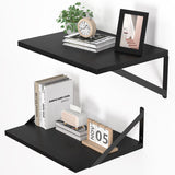 Heimlove Black Deep Floating Shelves for Wall, 16W x 12D Wood Wall Shelves Set of 2, Wide Floating Bookshelf for Living Room, Kitchen, Office, Bedroom and Decor Storage, with Metal Bracket - Black Heimlove