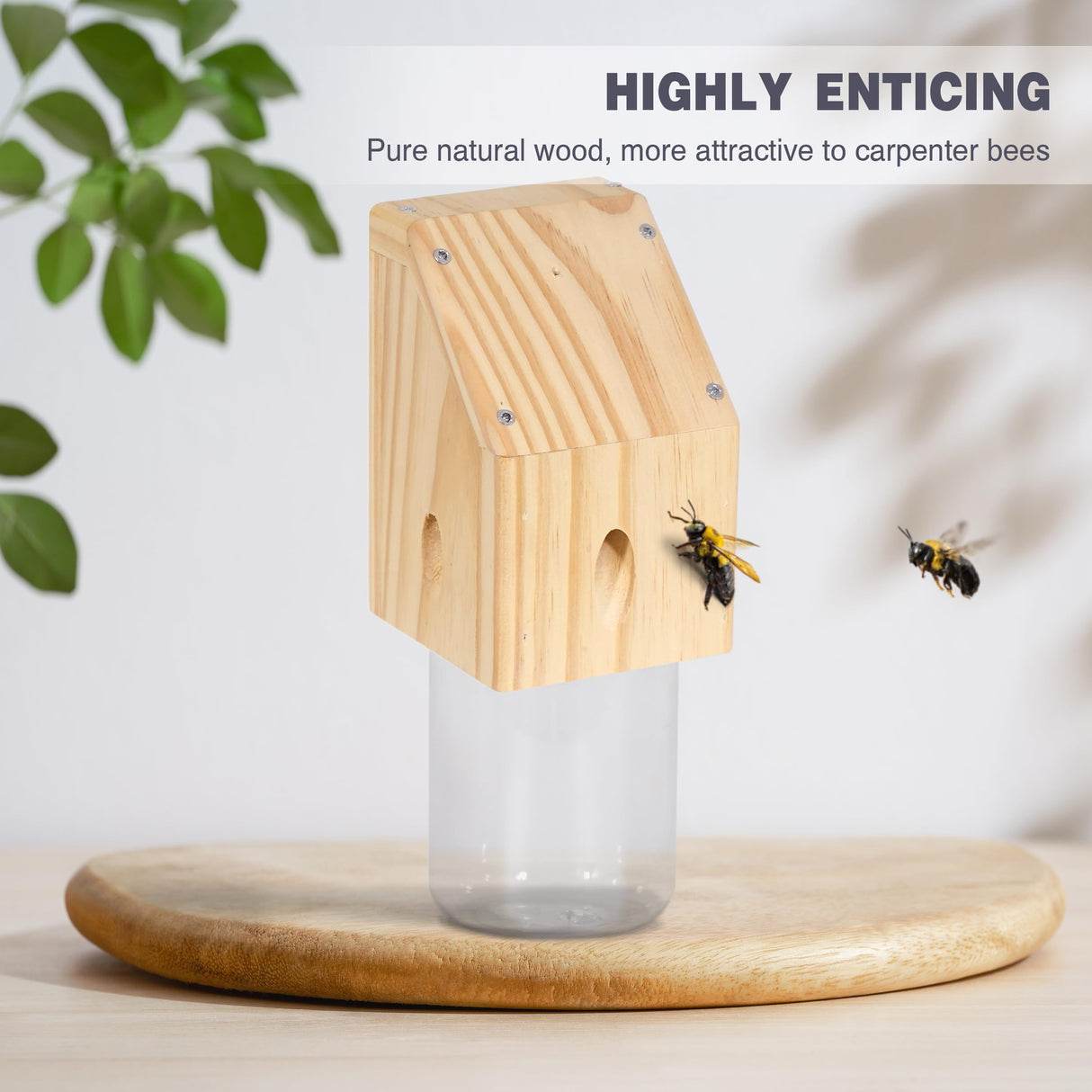 Best Bee Trap - Carpenter Bee Trap for Outside - Shed Style Nature Hanging Wood Trap for Outdoor with Removable Bee Vault Plastic Jar (2 Pack) Best Bee Trap