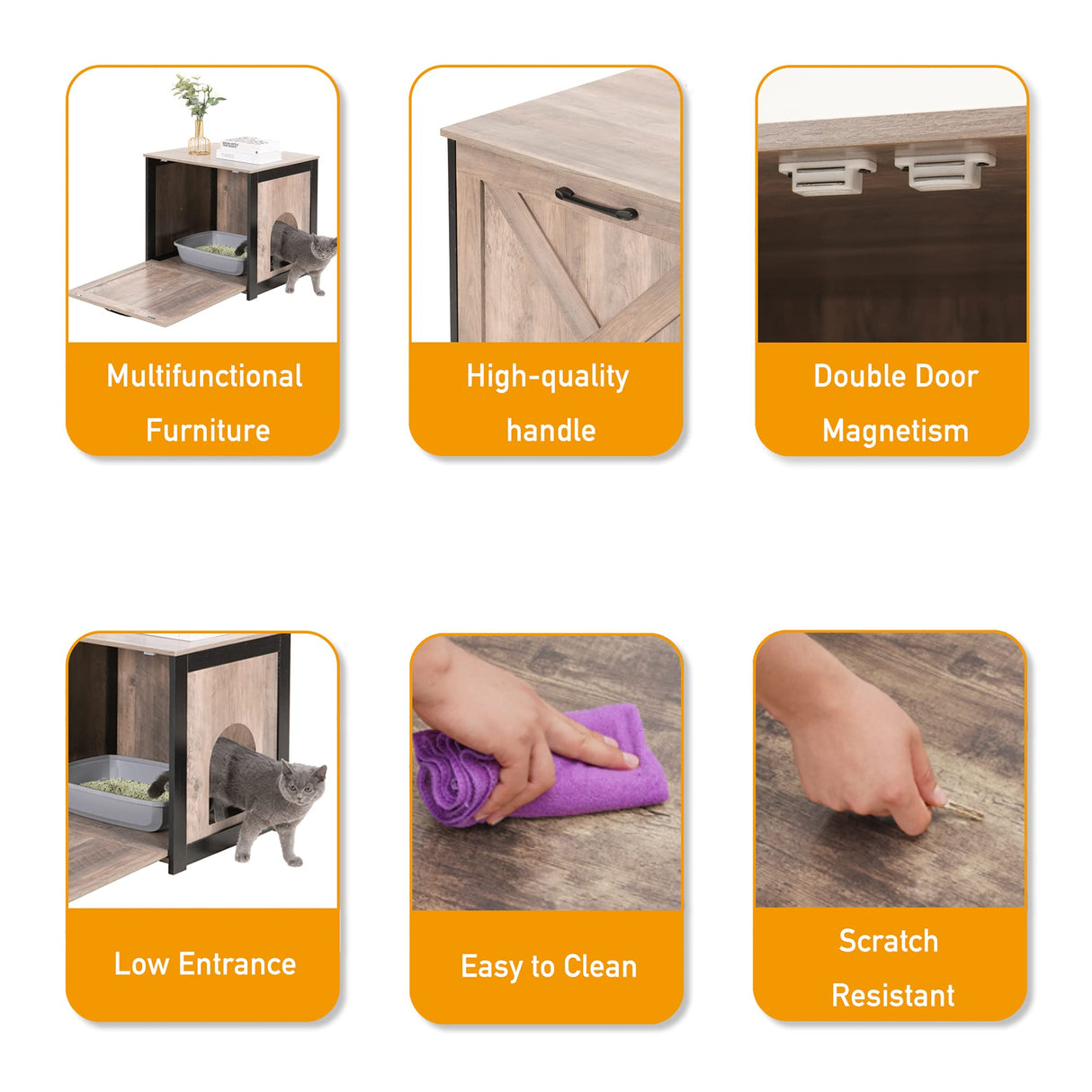 DWANTON Cat Litter Box Furniture Hidden, Cat Litter Box Enclosure, Reversible Entrance Can Be on Left or Right Side, Indoor Cat Box Cabinet, Wooden Cat Washroom, End Table, Nightstand Dwanton