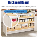 LANBVIELT Modern Reception Desk, Front Counter with Lockable Drawer, White Retail Counter with Outer Display Rack, Checkout Receptionist Desk for Market, Office, Fruit Shop (39x21.6x35.4in) LANBVIELT