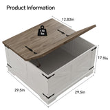 Farmhouse Coffee Table, Heavy-Duty Coffee Table with Storage, Square Wood Center Table Set for Living Room with Pull Up Large Hidden Storage Compartment, Maple White senlin