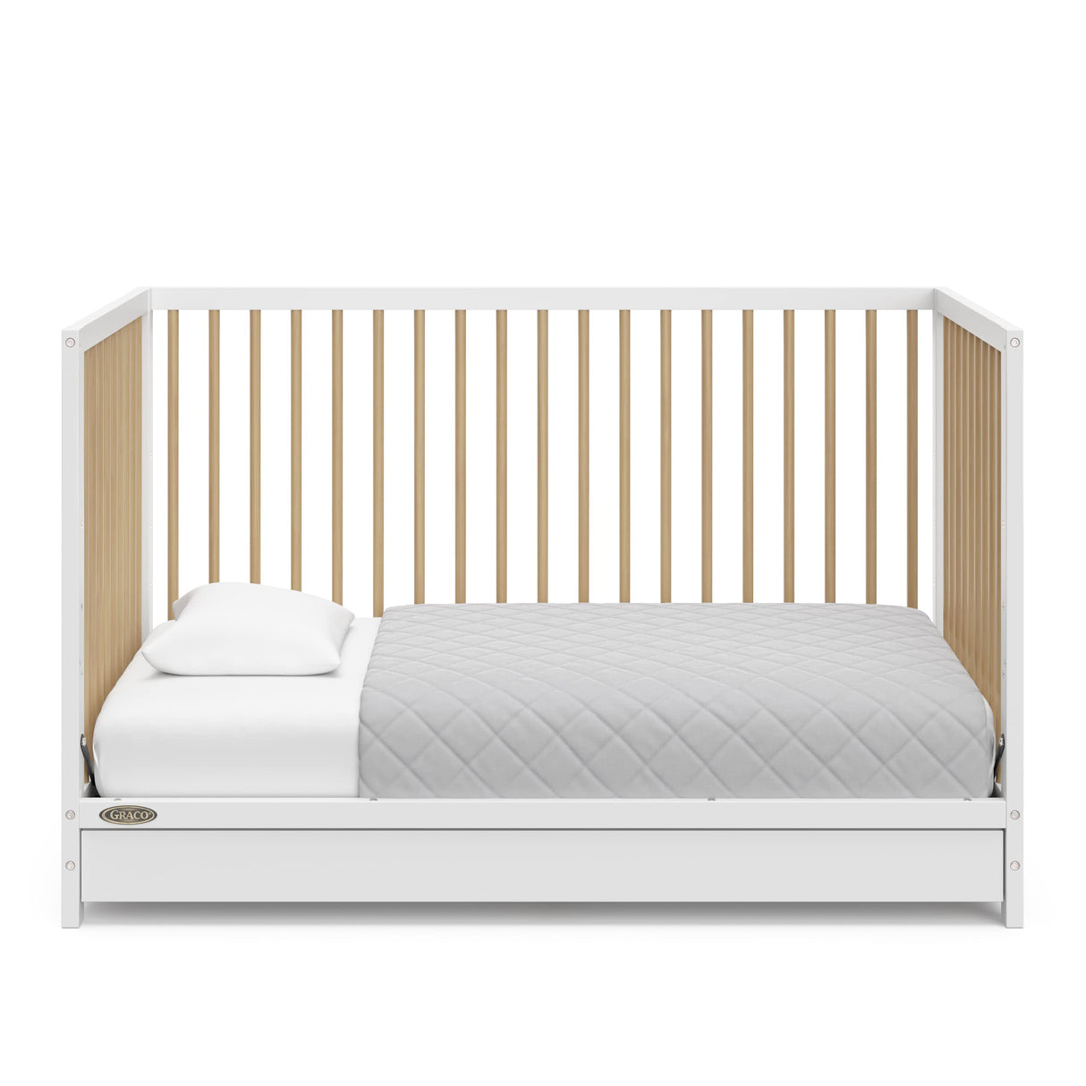 Graco Teddi 5-in-1 Convertible Crib with Drawer (White with Driftwood) – GREENGUARD Gold Certified, Crib with Drawer Combo, Full-Size Nursery Storage Drawer, Converts to Toddler Bed Graco