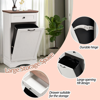 AHB 13 Gallon Tilt Out Trash Cabinet Free Standing Kitchen Trash Cabinet Recycling Hideaway Garbage Can Holder with Drawer for Kitchen Living Room, White