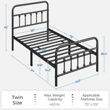 Yaheetech Classic Metal Platform Bed Frame Mattress Foundation with Victorian Style Iron-Art Headboard/Footboard/Under Bed Storage/No Box Spring Needed/Twin Size Black Yaheetech