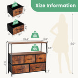 ANTONIA TV Stand Dresser for Bedroom with 5 Fabric Drawer, Entertainment Center for 45 inch Television, Media Console Table with Storage, Open Shelf, Adjustable Feet, Living Room Furniture, Brown ANTONIA