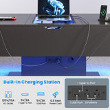 Seetech LED Coffee Table, 44" 3-Drawers Modern Coffee Table with Storage and Charging Station, for Living Room, Black Seetech